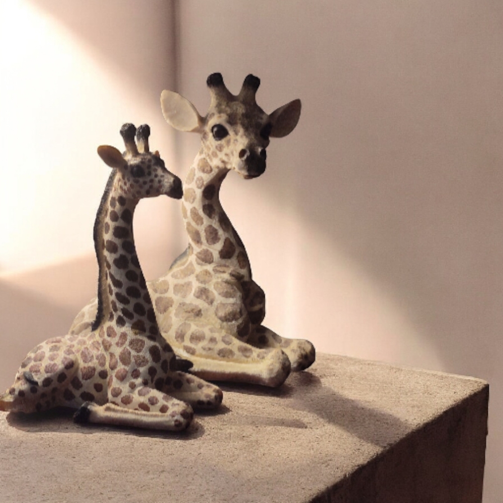 Charming Giraffe Figurine Set - Brown and Cream